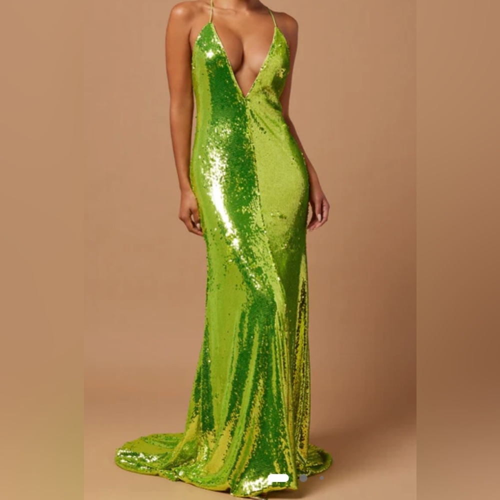 Fashion Nova Glittering Lime Dress